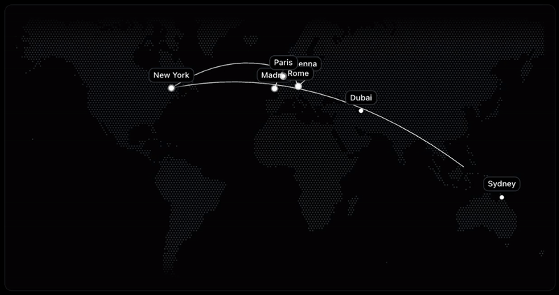 World map showing Sitovia's global presence and service routes